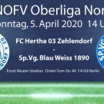 Spiel abgesagt! FC Hertha 03 Zehlendorf vs. Sp.Vg. Blau Weiss 1890 am 5.4.2020