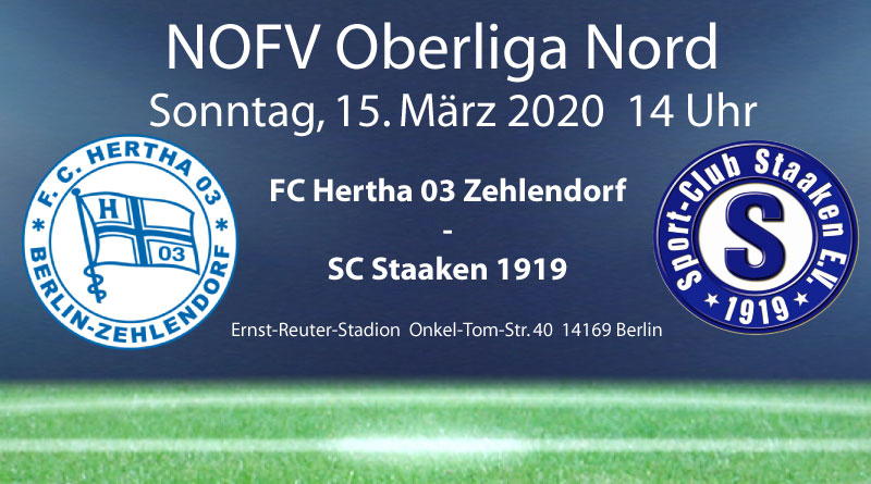 Spiel abgesagt!!! FC Hertha 03 Zehlendorf vs. SC Staaken am 15.3.2020